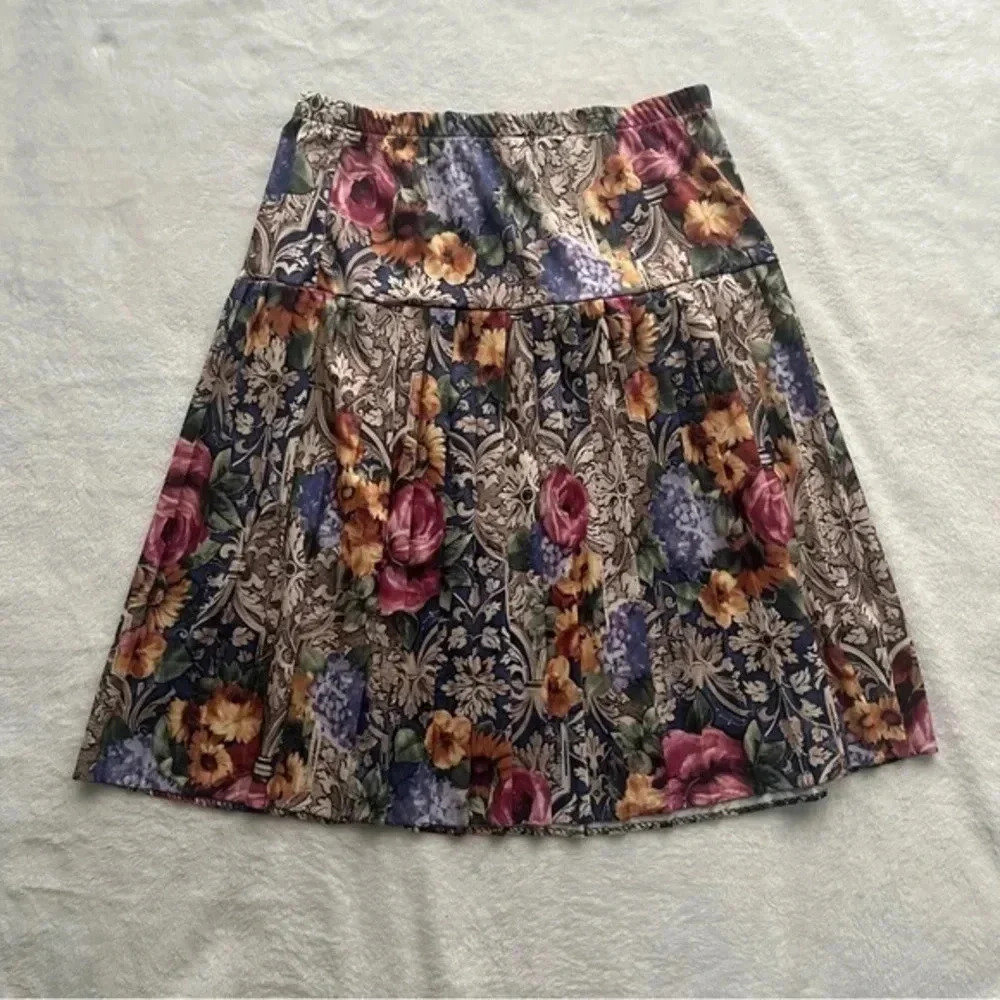 Vintage Girly Garden Floral Colorful Midi Skirt